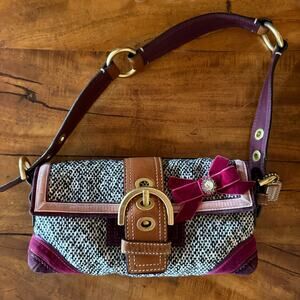 Vintage Coach Soho Tweed Demi Shoulder Bag Purple Suede Velvet Bow Y2K 8F01